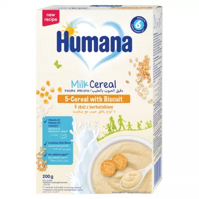 Humana Kaszka mleczna 5 zbóż z herbatnikiem po 6. miesiącu 200 g