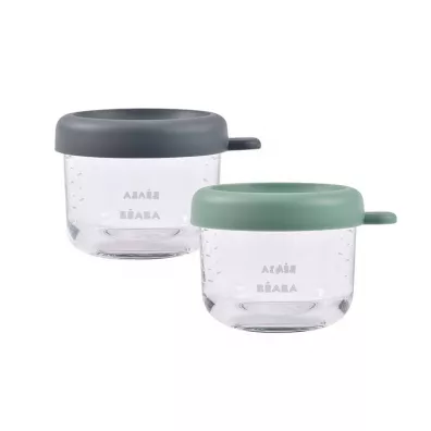 Beaba Zestaw pojemników słoiczków szklanych z zamknięciem Mineral/Sage green 2 x 150 ml 2 szt.