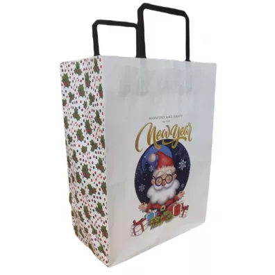 Torebka biała KRAFT 250x345x150 Święta Mikołaj