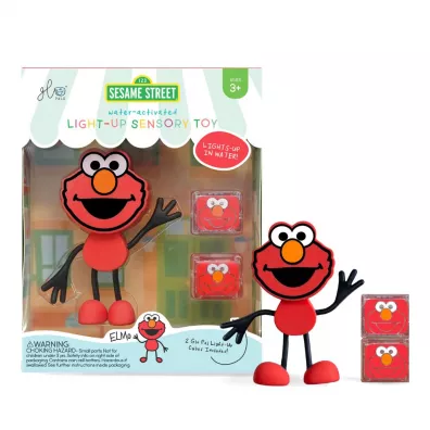 Glo Pals Postać do kąpieli Elmo - zestaw z dwiema kostkami sensorycznymi świecącymi w wodzie
