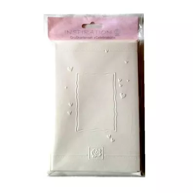 Karty tłoczone + koperty serduszka creme 06 5szt