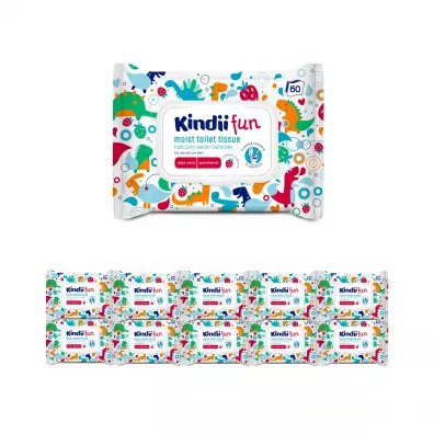 Kindii Fun nawilżany papier toaletowy dla dzieci do skóry wrażliwej Aloes & Pantenol zgrzewka 10 x 60 szt.