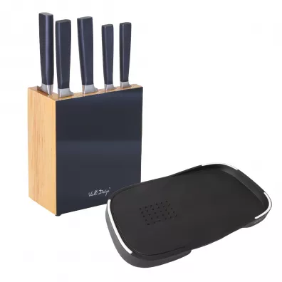 Vialli Design Zestaw 5 noży w bloku FINO z deską Livio 0473