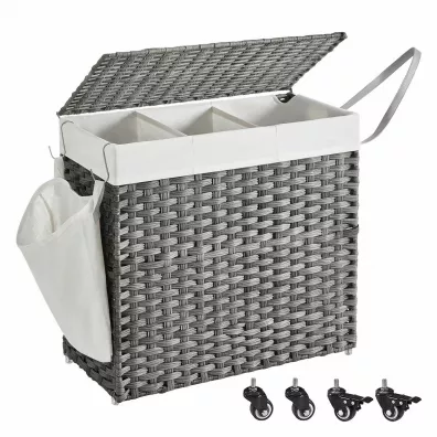 Songmics Mobilny kosz na pranie 3 komory szary