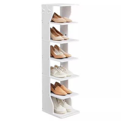 Songmics Wąska biała szafka na buty 6 poziomów