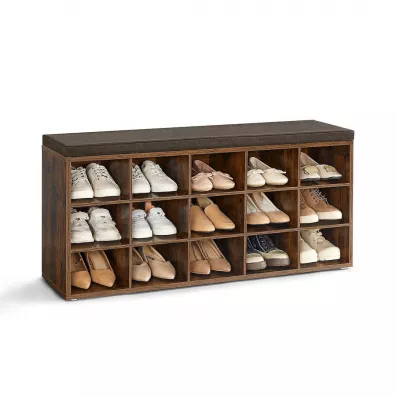 Songmics Szafka na buty z 15 półkami i siedziskiem brąz