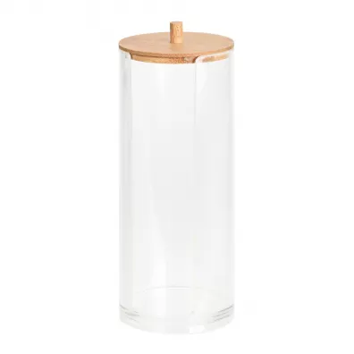 Bathroom Solutions Pojemnik na waciki z bambusową pokrywą 19,5 cm