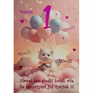 Karnet Roczek dziewczynka kotek 3K