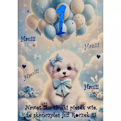 Karnet Roczek chłopiec piesek 3K