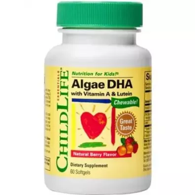 ChildLife Algae DHA with Vitamin A & Lutein - DHA z alg + Witamina A + Luteina dla dzieci Suplement diety 60 kaps.