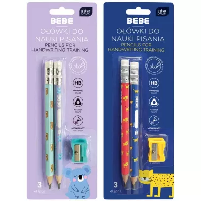Ołówki do nauki pisania 2szt+temperów BB Kids mix
