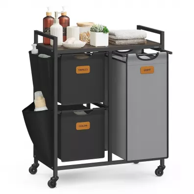 Songmics Kosz na pranie 3 komorowy szaro-czarny