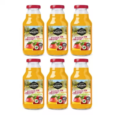 Sady Wincenta Sok 100% jabłkowy z mango naturalnie mętny tłoczony NFC Zestaw 6 x 330 ml