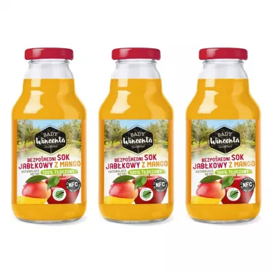 Sady Wincenta Sok 100% jabłkowy z mango naturalnie mętny tłoczony NFC Zestaw 3 x 330 ml