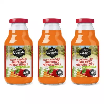Sady Wincenta Sok 100% jabłkowo-marchewkowy naturalnie mętny tłoczony NFC Zestaw 3 x 330 ml