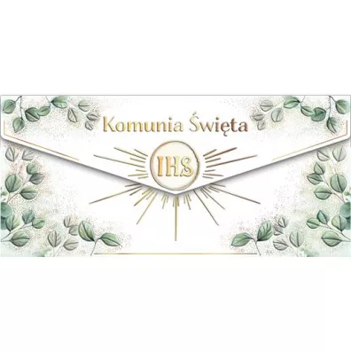Koperta Komunia. Kielich z eukaliptusem
