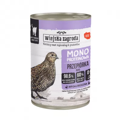 Wiejska Zagroda Karma mokra dla kota Monobiałkowa Przepiórka (dorosły) 400 g
