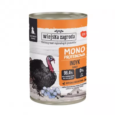 Wiejska Zagroda Karma mokra dla psa Monobiałkowa Indyk (szczeniak) 400 g