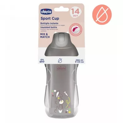 Chicco Kubek niekapek termicz ze słomką 266ml szary 14m+