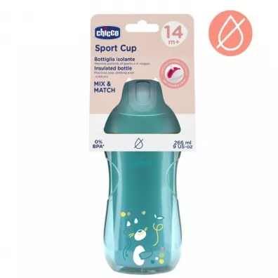 Chicco Kubek niekapek termicz ze słomką 266ml turkus 14m+