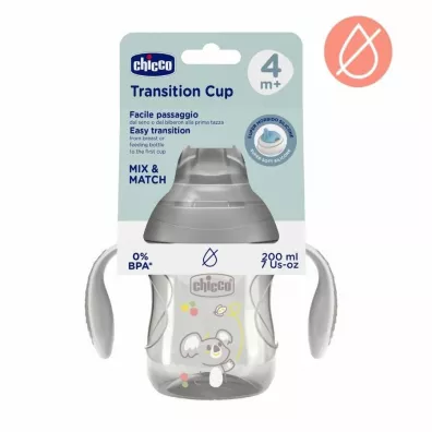 Chicco Kubek treningowy z miękkim ustnik 200ml szary 4m+