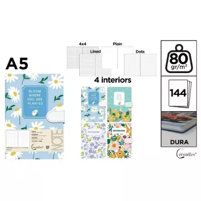 Cervantes Notatnik A5/144K magnes kwiaty MIX