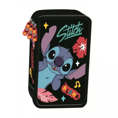 St. Majewski Piórnik szkolny potrójny z wyposażeniem Stitch Black Aloha