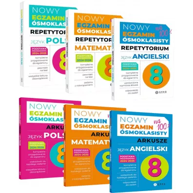 Pakiet Nowy Egzamin ósmoklasisty - język polski. Repetytoria i arkusze: Język polski, Język angielski, Matematyka