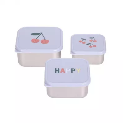 Lassig Pojemnik na przekąski snackbox ze stali nierdzewnej 3 szt. Happy Fruits Cherry