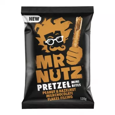 Mr Nutz Paluszki solone z nadzieniem z orzeszkami ziemnymi, orzechami laskowymi i kawałkami czekolady mlecznej 120 g
