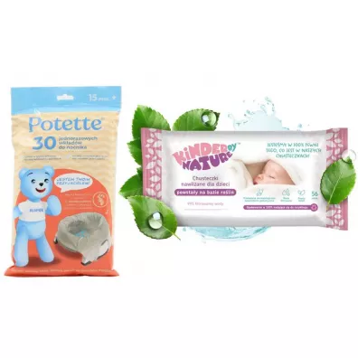 Potette Wkłady jednorazowe do Nocnika 30 szt. + 1 opakowanie chusteczek KBN 56 szt. GRATIS