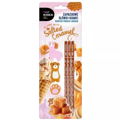 Ołówki zapachowe +gumki słony karmel KIDEA