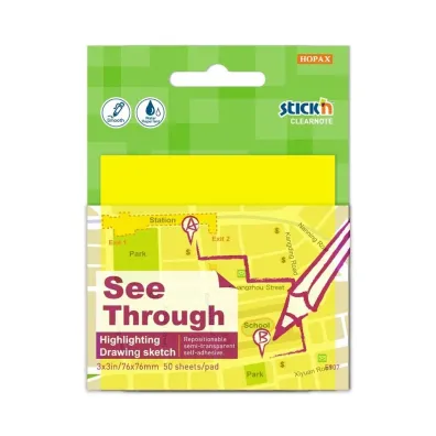 Stickn Notes samoprzylepny 76x76mm przezroczysty 50K żółt