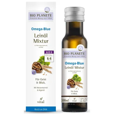 Bio Planete Omega blue - mieszanka z olejem lnianym (orzechy włoskie, algi morskie) 100 ml Bio