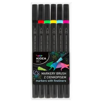 Derform Markery Brush z cienkopisem 6 kolorów KIDEA