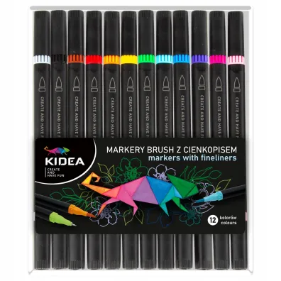 Derform Markery Brush z cienkopisem 12 kolorów KIDEA