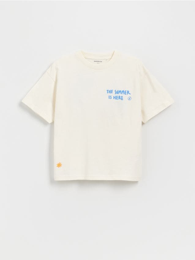 Reserved - Bawełniany t-shirt z nadrukiem - biały