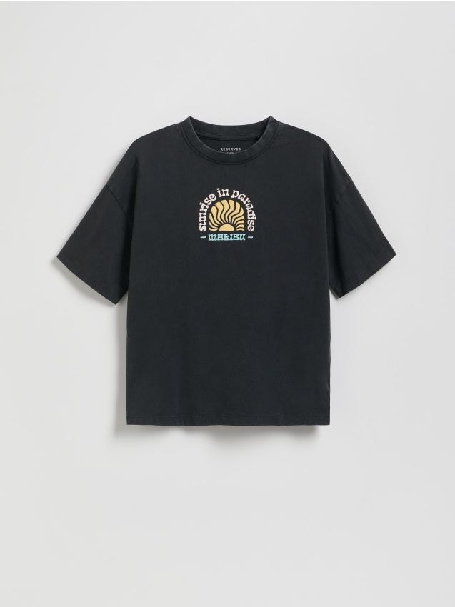 Reserved - Bawełniany t-shirt oversize - czarny