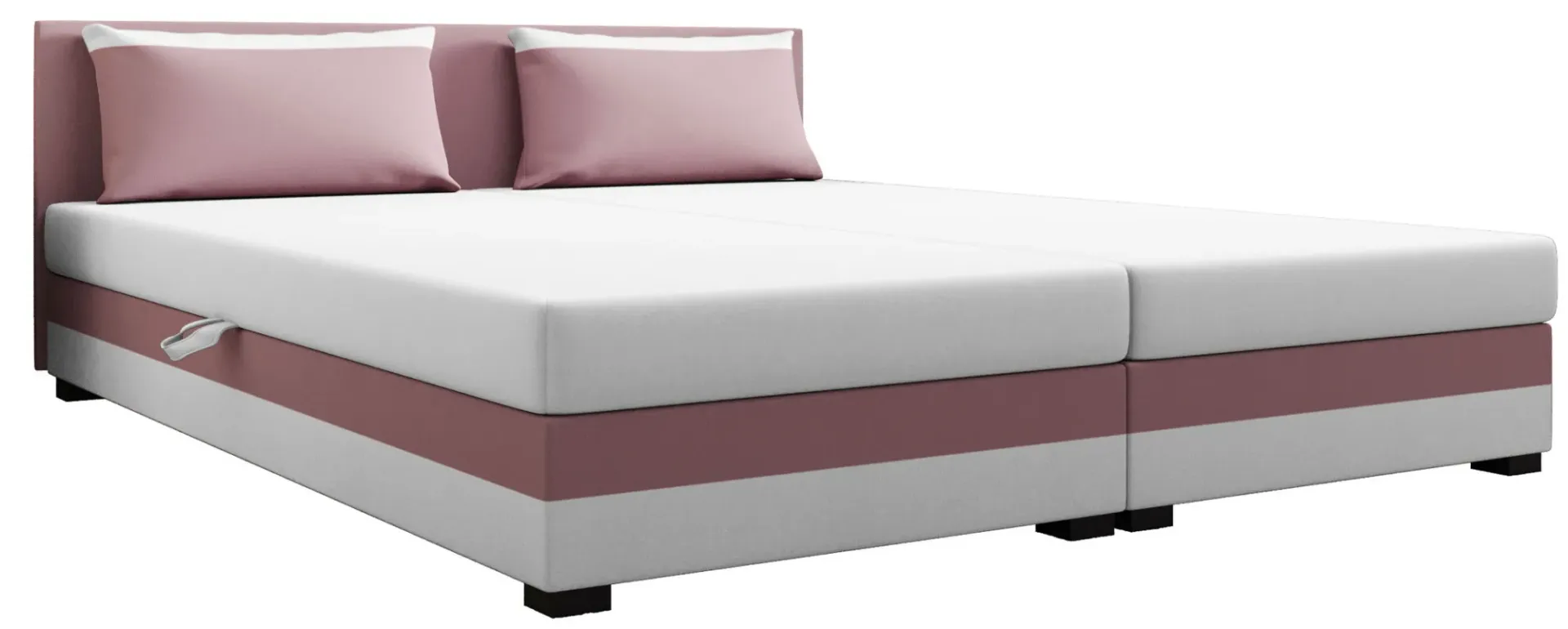 Różowo-białe dwuosobowe łóżko tapicerowane E5-C42
