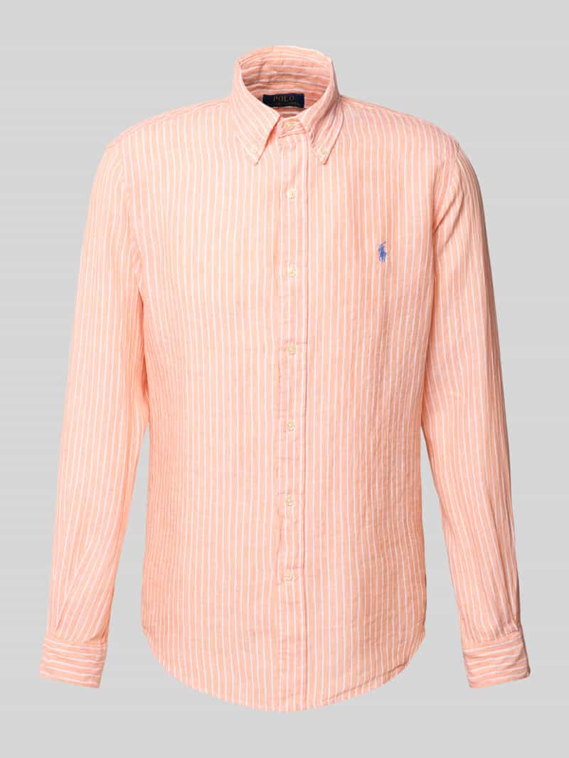 Koszula lniana o kroju custom fit z kołnierzykiem typu button down