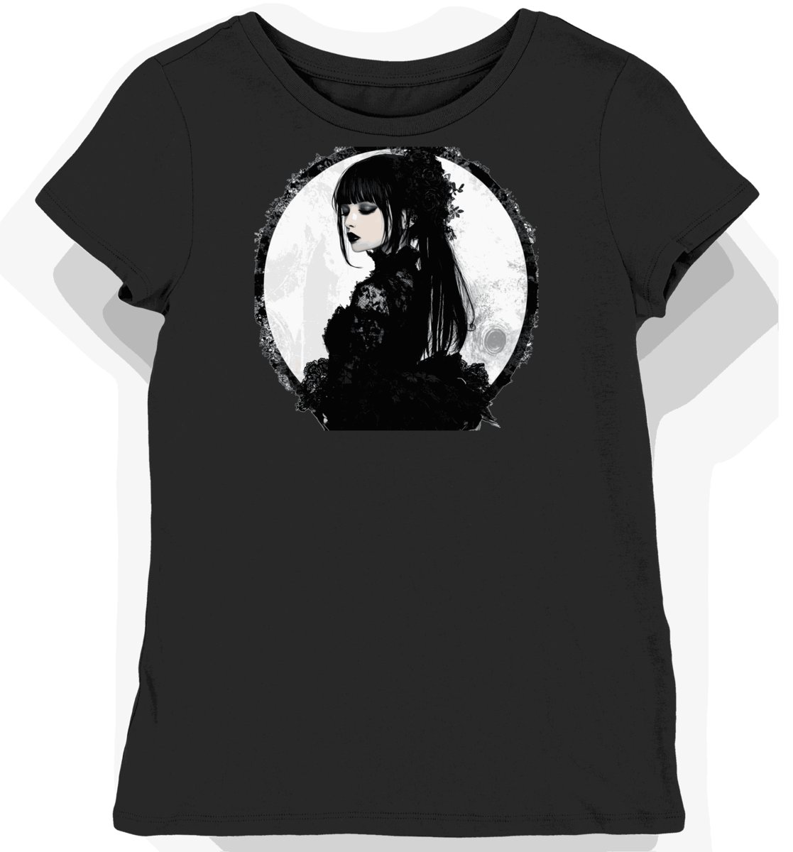 Koszulka damska czarna z motywem gotyckiej koronki 9331 XXL