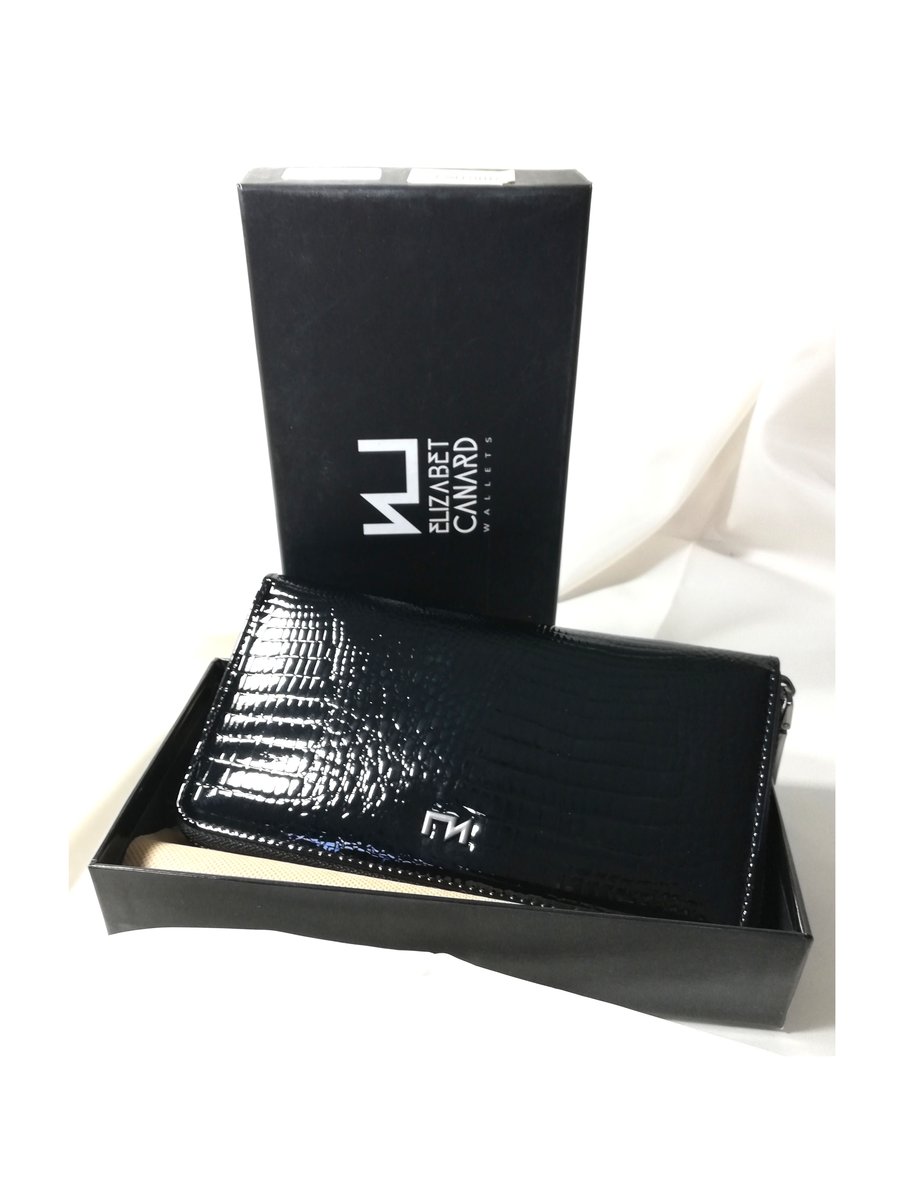 Duży Portfel Elizabet Canard Skórzany Lakierowany Na Zamek Kopertówka