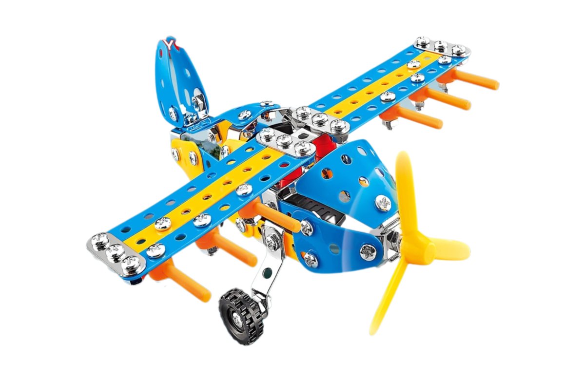 Metalowo-plastikowy model konstrukcyjny samolot - 168 elementów, klocki konstrukcyjne, model DIY, rozwój umiejętności technicznych