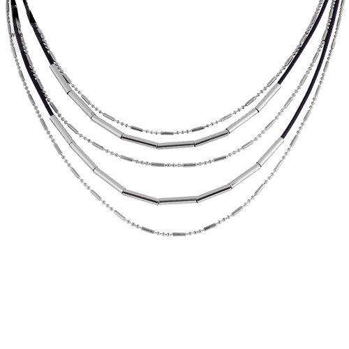 Naszyjnik Kaskadowy 5 Rzędów Srebro Czerń N01123