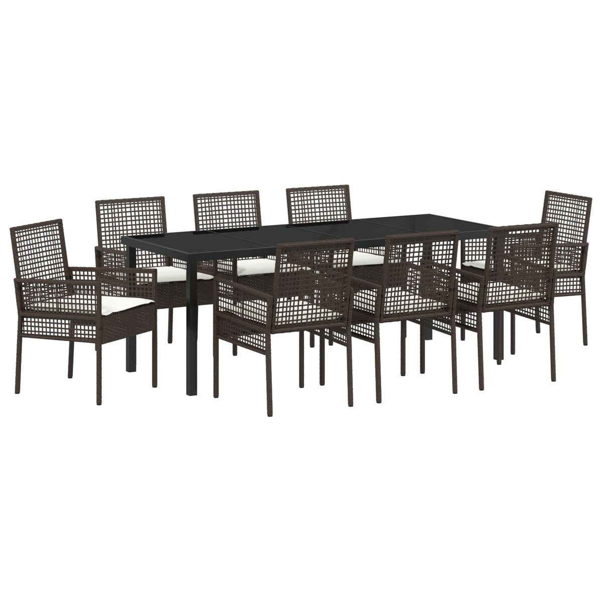 vidaXL 9-częściowy Zestaw Jadalniany z Poduszkami Brązowy Polirattan