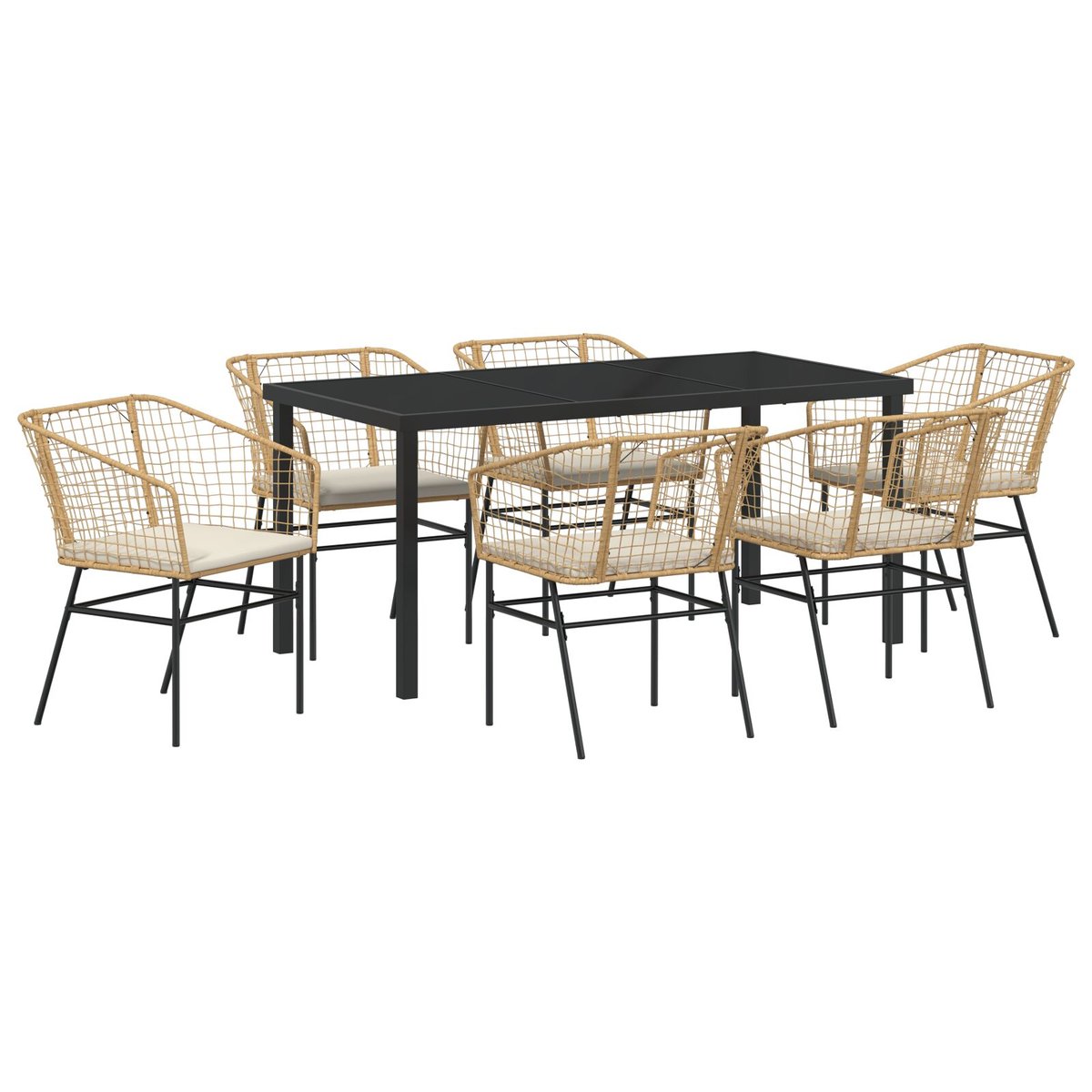 vidaXL 7-członowy zestaw do jadalni ogrodowej z poduszkami w brązowym polirattan