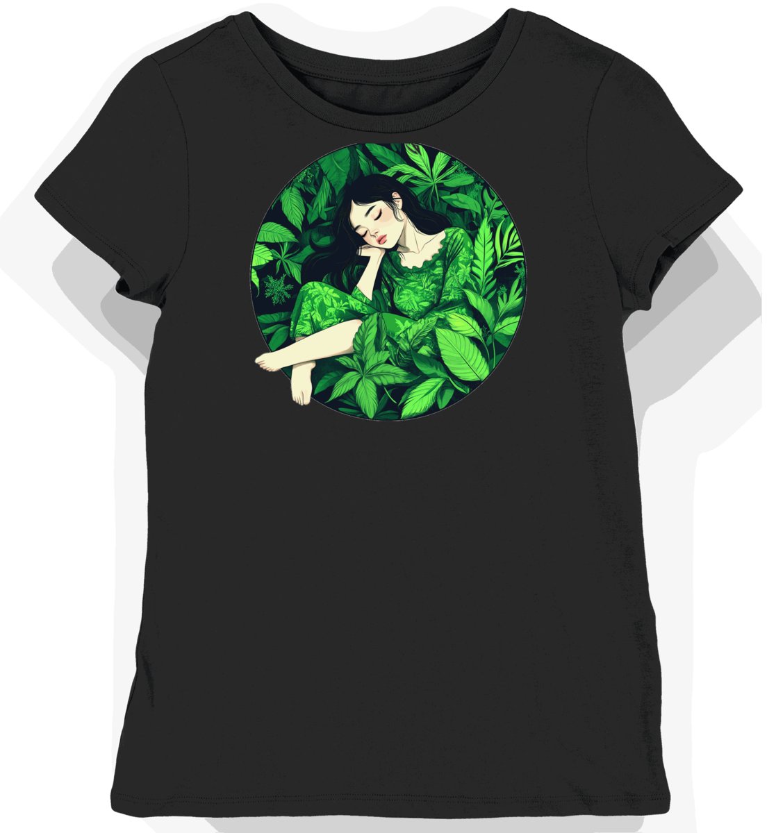 Koszulka damska czarna z motywem japońskich liści XS