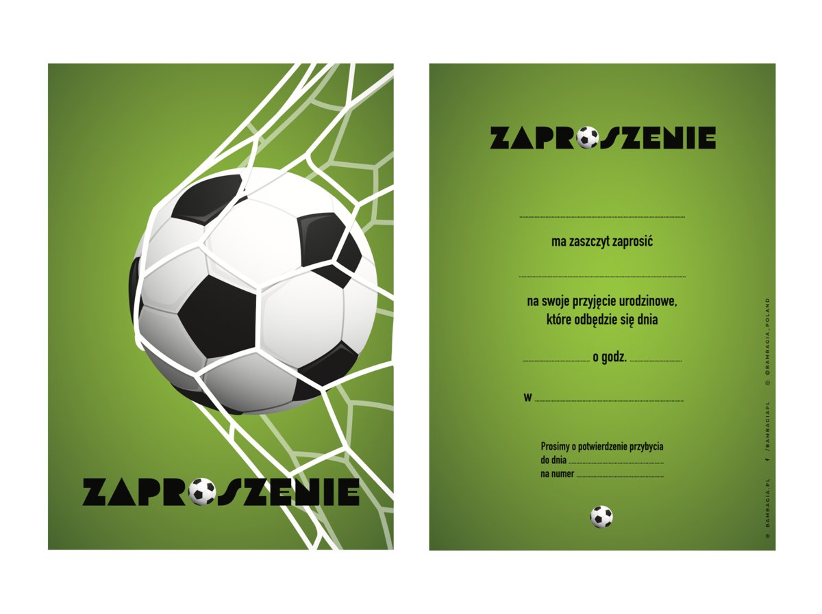 Zaproszenia urodzinowe piłkarze A6 – 15 sztuk, dla chłopca, futbol