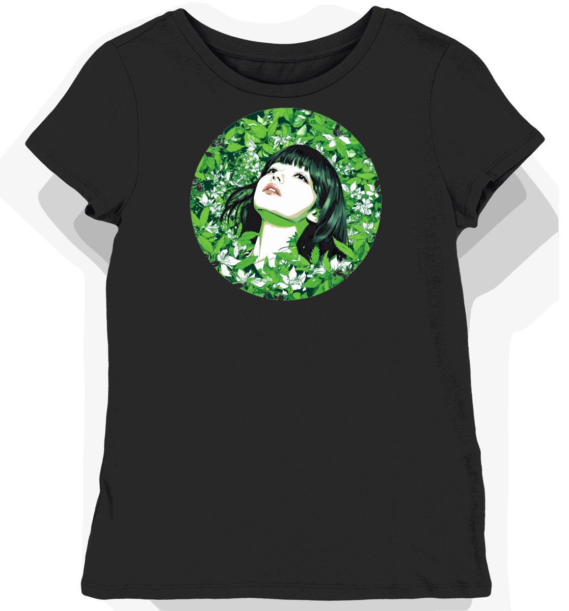 Koszulka damska czarna z motywem liści JPop S