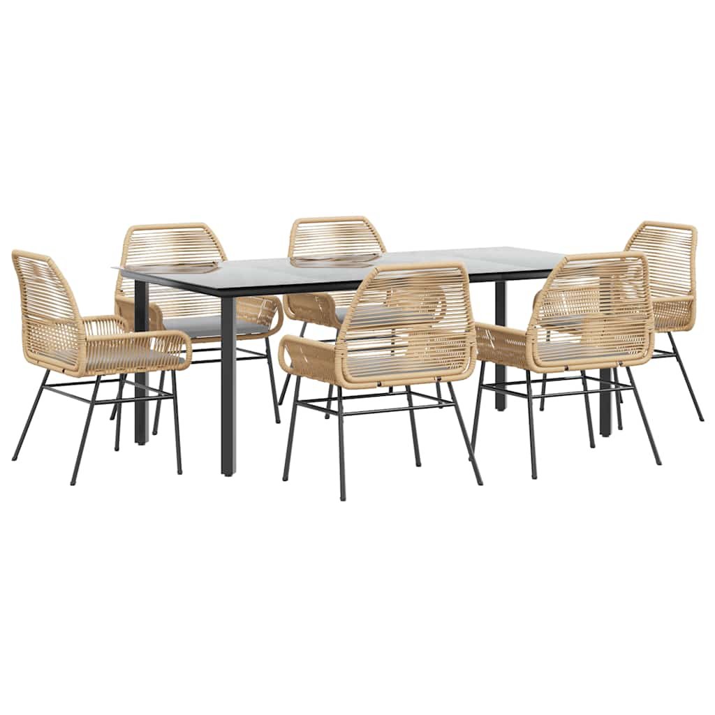 vidaXL 7-częściowy zestaw ogrodowy poduszkami brązowy polirattan szkło